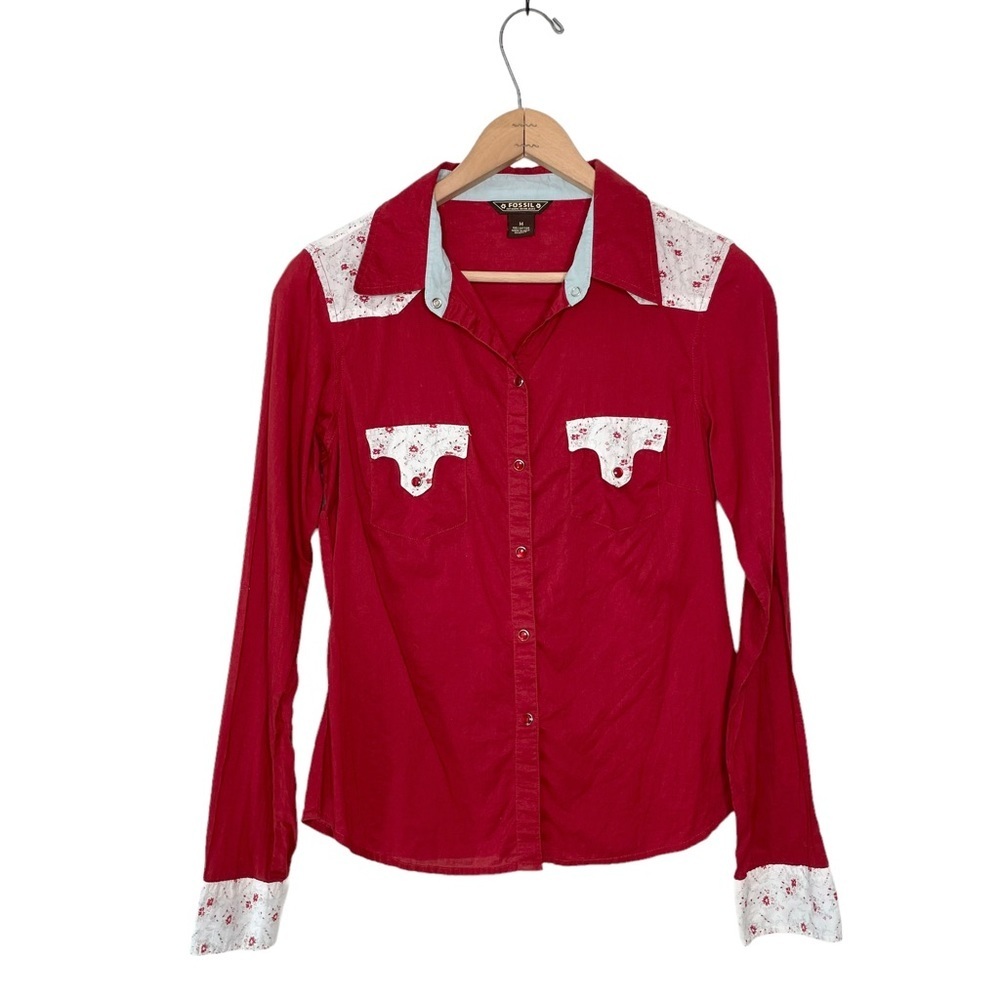 Fossil | Orange Snap Button Down Western Shirt - image 1